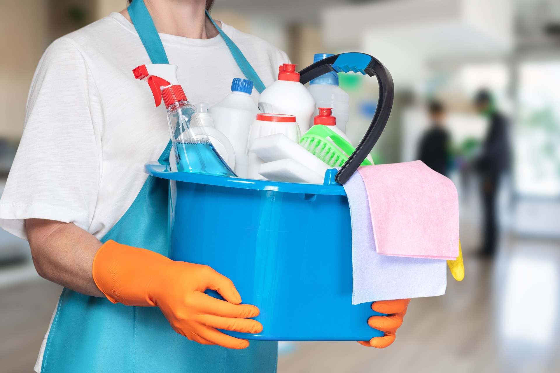 Cleaning services with supplies ready for action